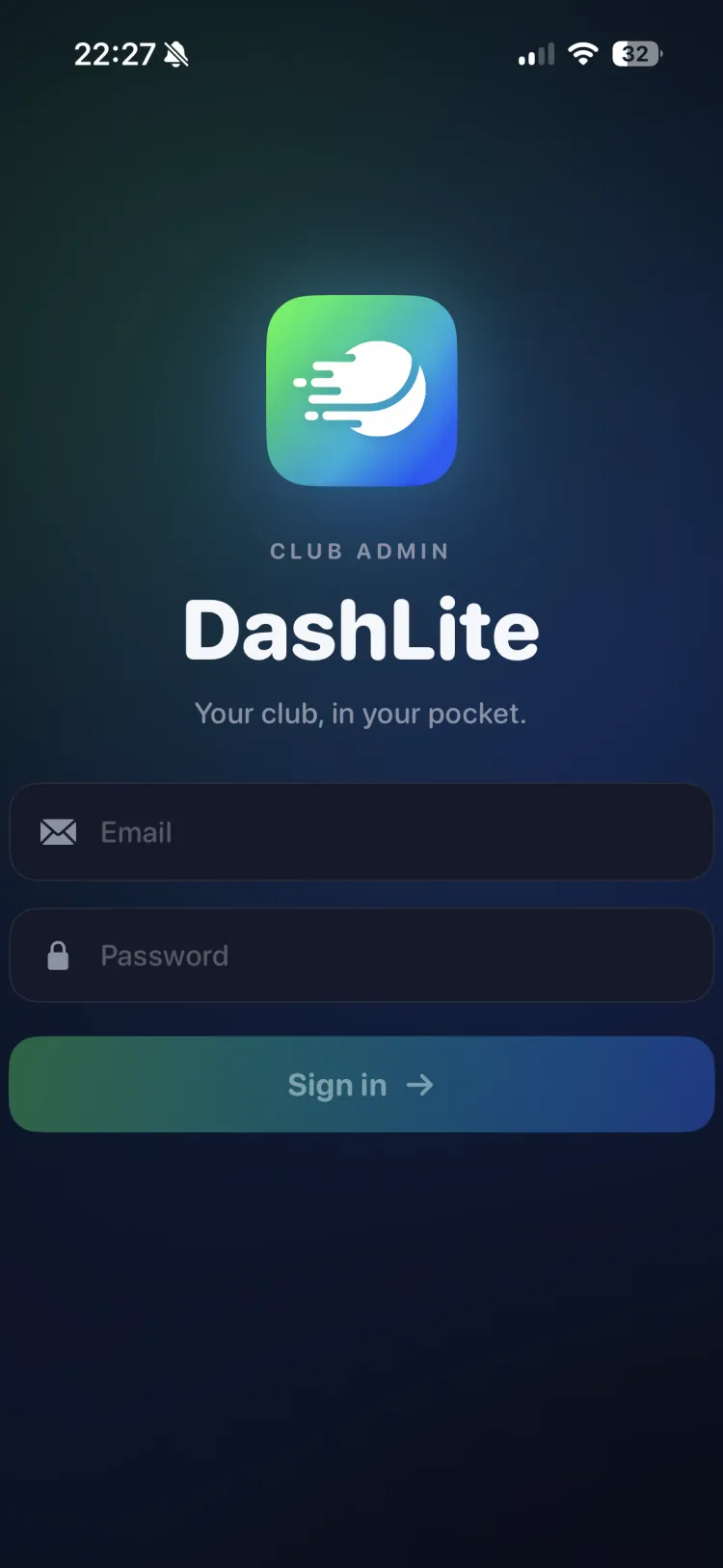 DashLite admin app sign-in screen