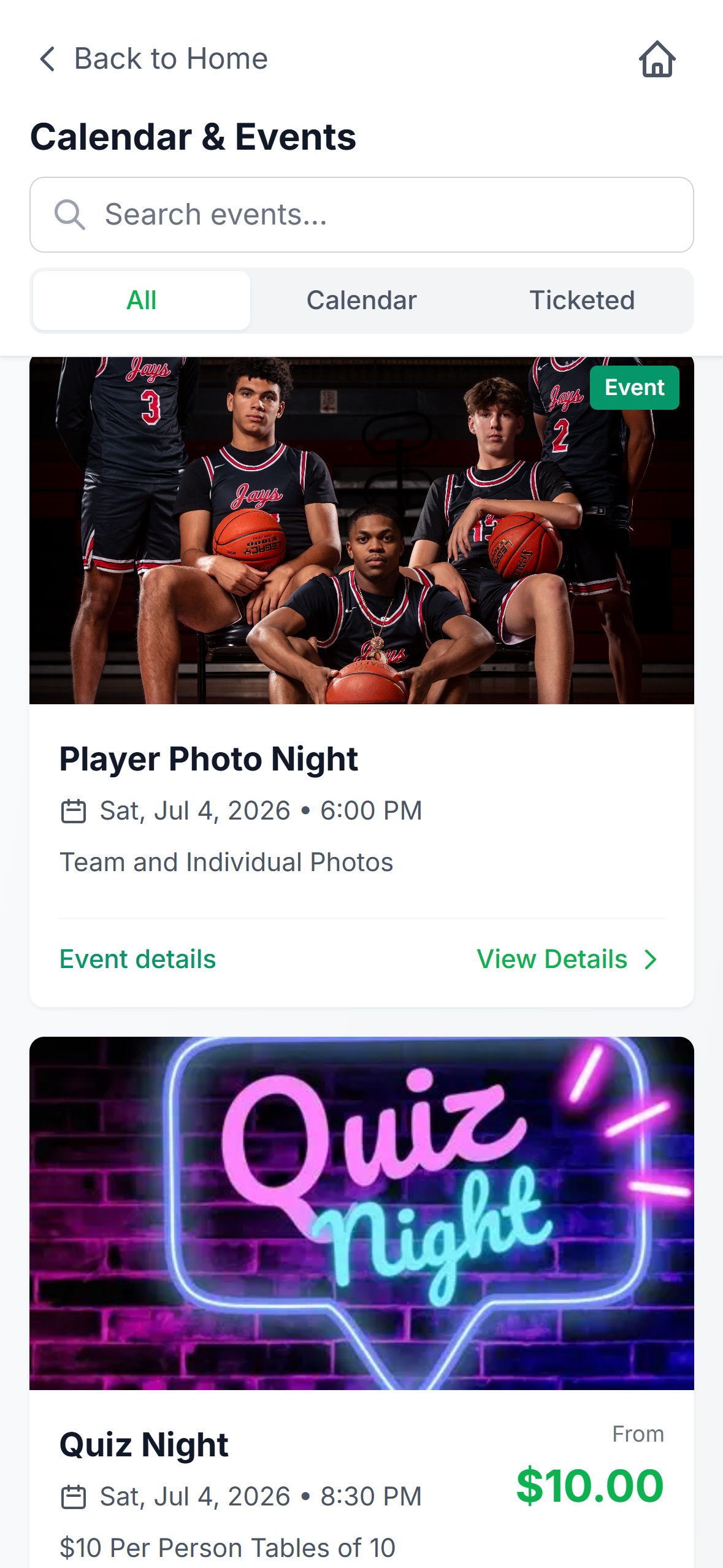 ClubApp events and tickets
