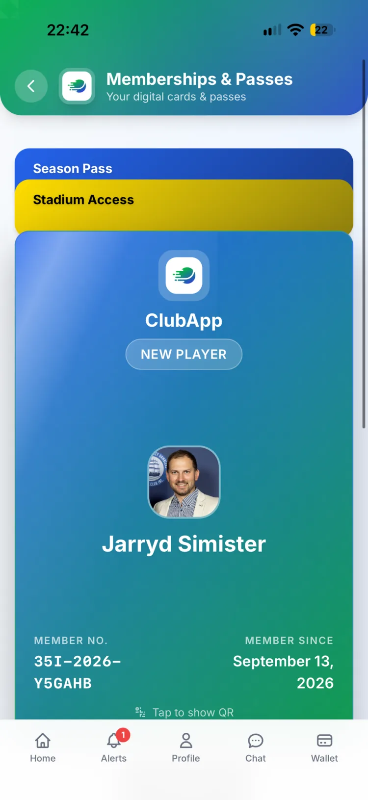 ClubApp digital membership card