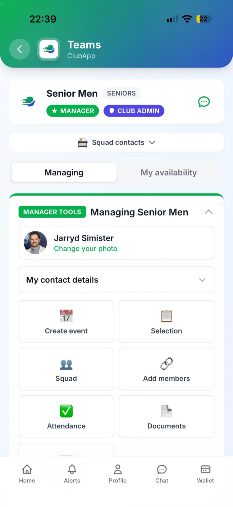 ClubApp team manager tools